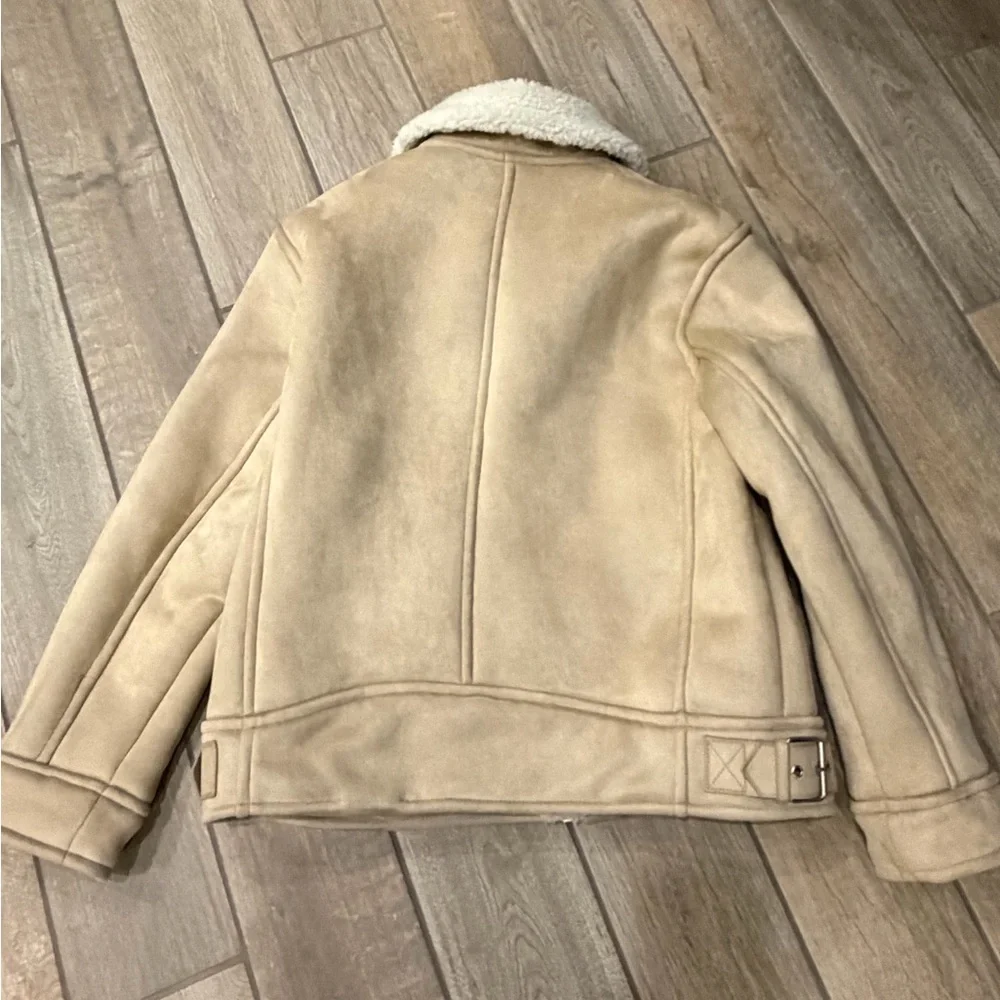 Zara double-faced faux suede jacket featuring a faux shearling collar lining XL - Picture 4 of 7